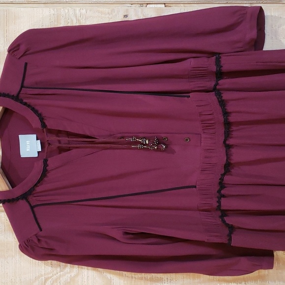 Anthropologie Maeve Galan Burgundy Maroon Tassel Tie Dress Size S - Picture 4 of 10